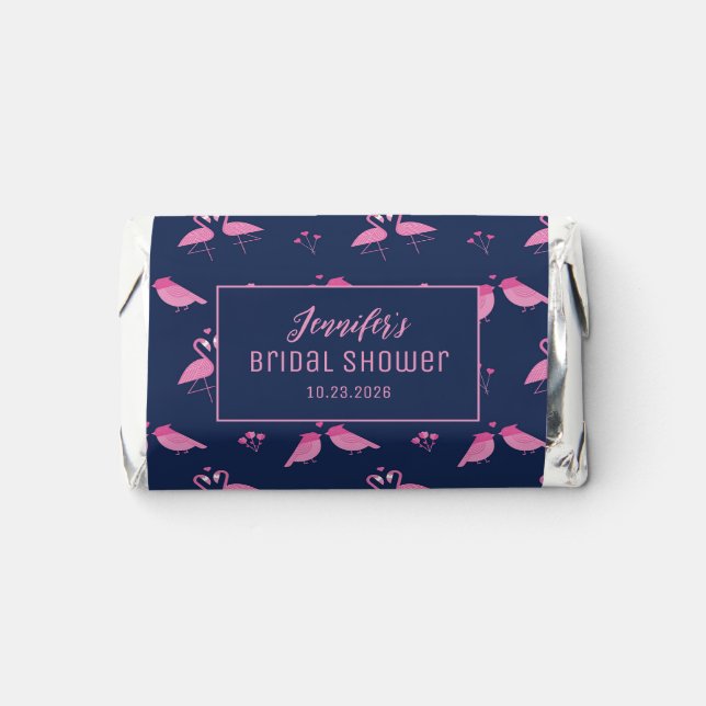 Stylish Pink Flamingo Lovebirds Bridal Shower Hershey's Miniatures (Front)