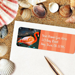 Stylish pink flamingo photo custom script address label