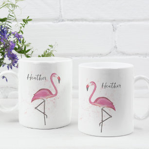 Stylish Pink Flamingo Trendy Modern Calligraphy Coffee Mug