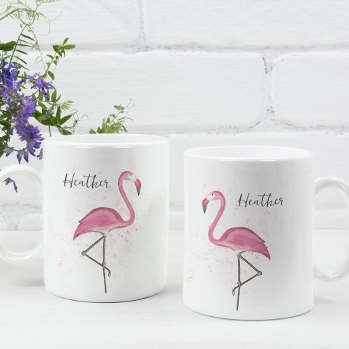 Stylish Pink Flamingo Trendy Modern Calligraphy  Coffee Mug