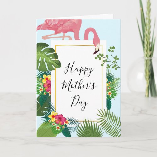 Stylish Pink Flamingo Tropical Mothers Day Card