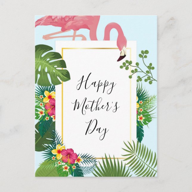 Stylish Pink Flamingo Tropical Theme Mother's Day Postcard (Front)