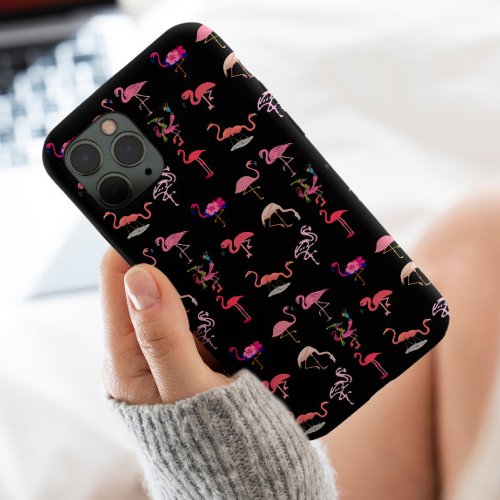 Stylish pink Flamingos Cute baby animal Chic black iPhone 13 Case