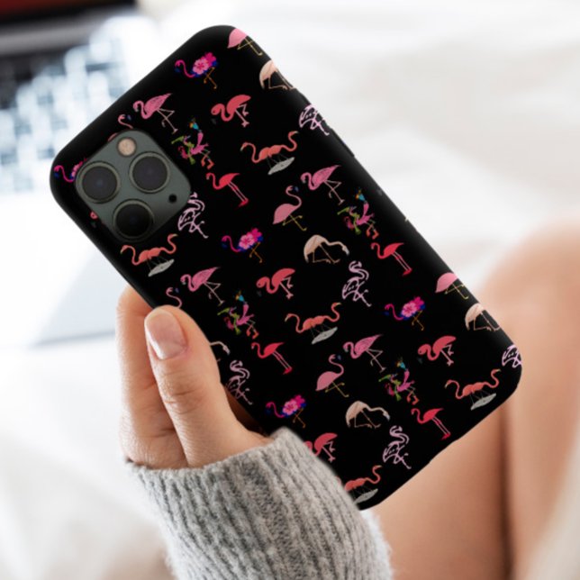 Stylish pink Flamingos Cute baby animal Chic black Case-Mate iPhone Case (Creator Uploaded)
