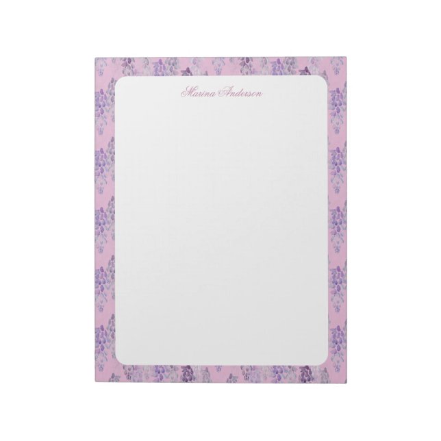 Stylish Pink floral Border Personalized Name Notepad (Rotated)