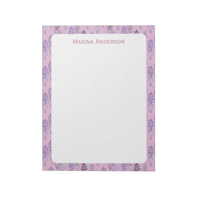 Stylish Pink floral Border Personalized Name Notepad (Rotated)