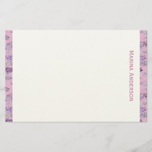 Stylish Pink floral Border Personalized Name Stationery