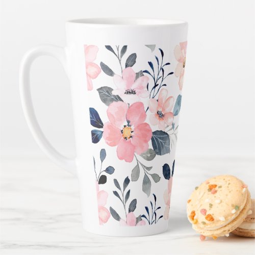 Stylish Pink Floral Latte Mug