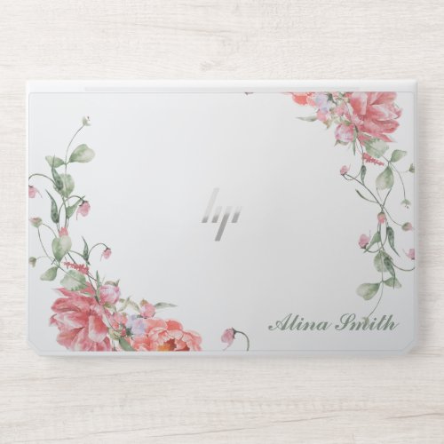 Stylish Pink Floral  Monogram HP Laptop Skin