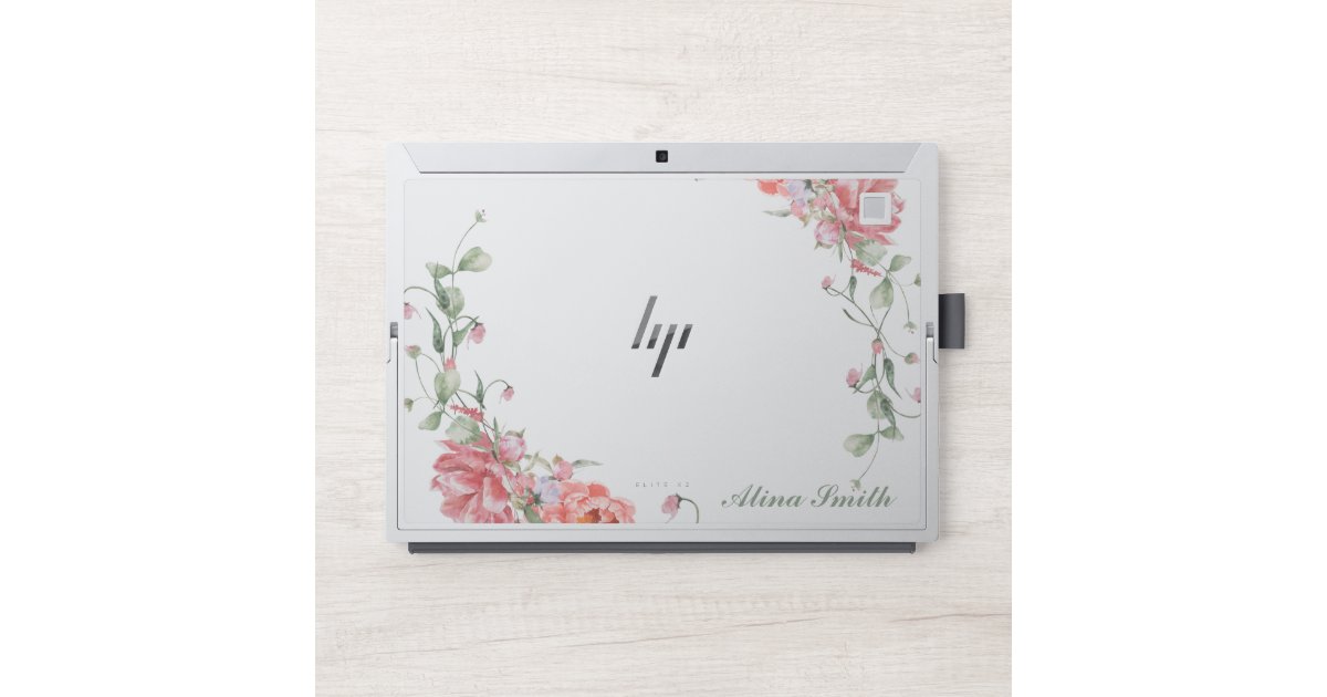 Stylish Pink Floral Monogram HP Laptop Skin | Zazzle
