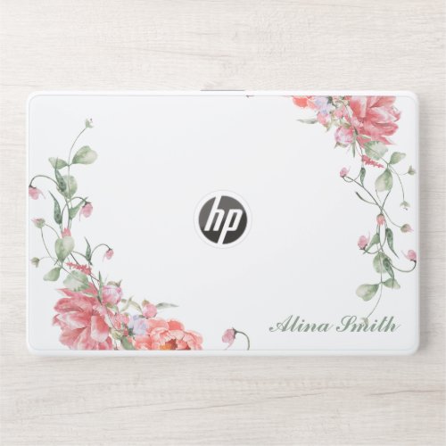 Stylish Pink Floral  Monogram HP Laptop Skin
