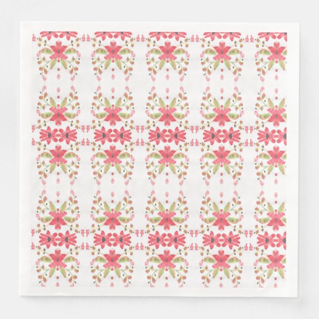 Stylish Pink Floral Paper Napkin (Front)