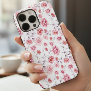 Stylish Pink Floral Pattern Chic Aesthetic iPhone 15 Pro Max Case