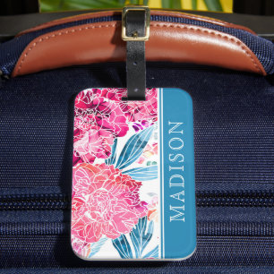 Stylish Pink Floral Pattern Chic Personalized Name Luggage Tag