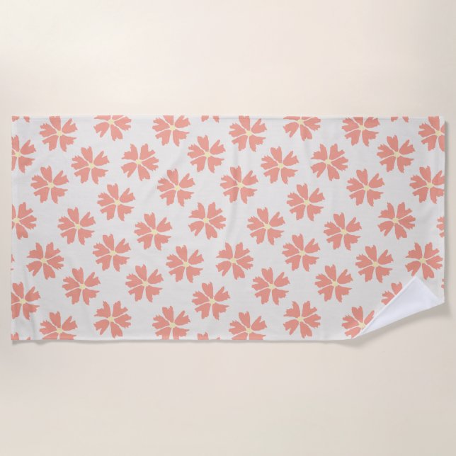 Stylish Pink Floral Pattern Off-White Beach Towel (Front)