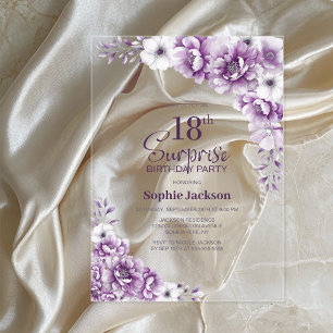Stylish Pink Floral Surprise 18th Birthday Party Acrylic Invitations