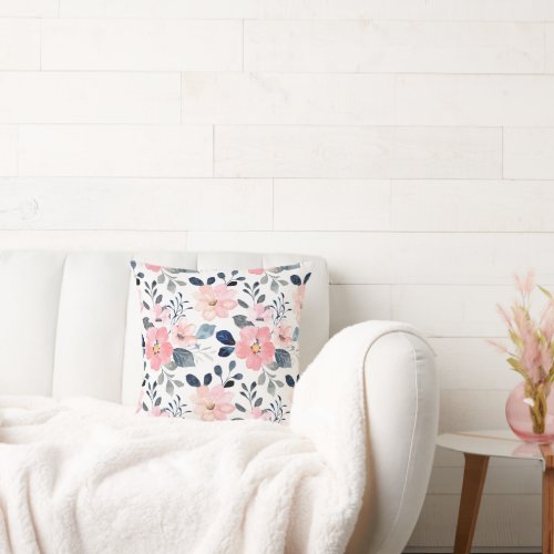 Stylish Pink Floral Throw Pillow
