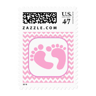Stylish Pink Foot Prints Baby Shower Stamp