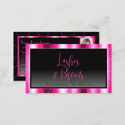 Stylish Pink Frame Black Gradient Chic with Photo Business Card
