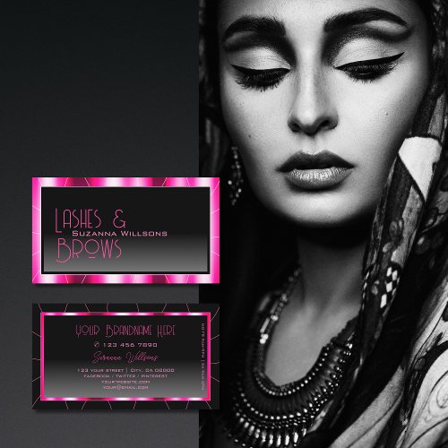 Stylish Pink Frame Black Gradient Glamorous Modern Business Card
