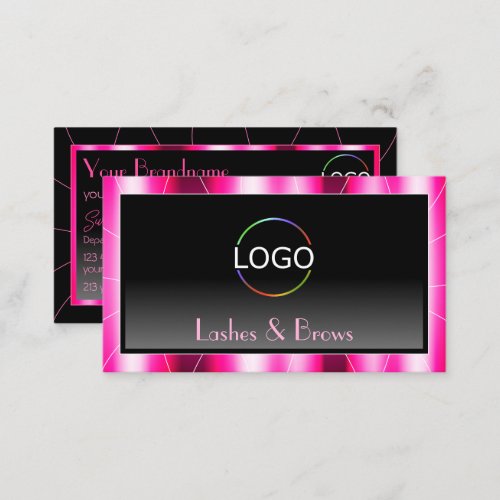 Stylish Pink Frame Black Gradient Modern with Logo Business Card