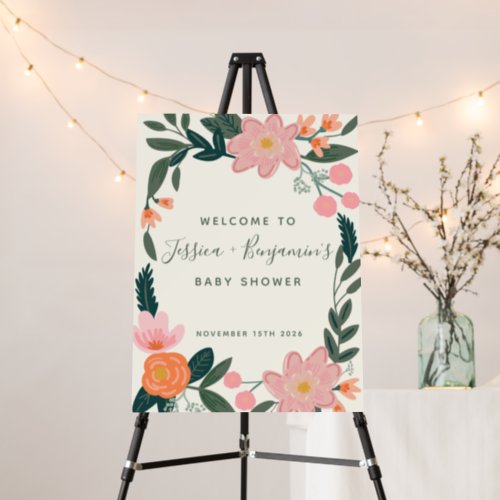 Stylish Pink Garden Floral Baby Shower Welcome Foam Board