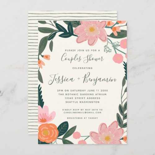 Stylish Pink Garden Floral Couples Shower  Invitation