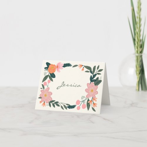 Stylish Pink Garden Floral Personalized  Note Card