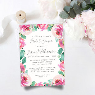 Stylish Pink Garden Roses Floral Bridal Shower Invitation