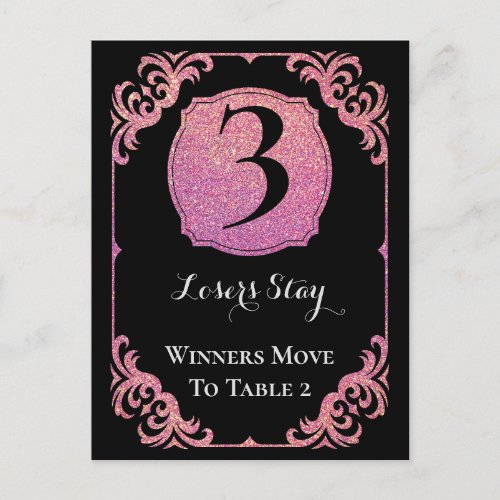 Stylish Pink Glitter Bunco Table Card