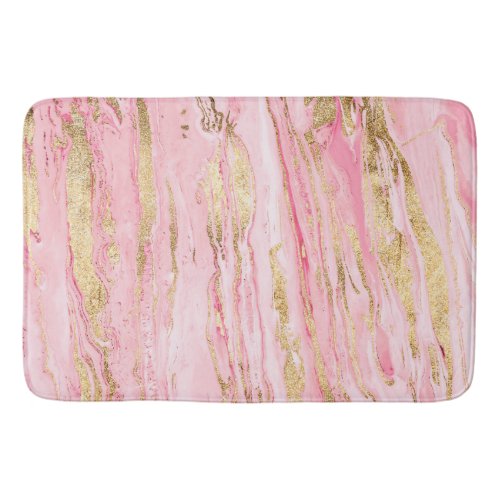 Stylish Pink Gold Abstract Marble Liquid Paint Bath Mat