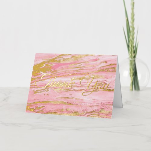 Stylish Pink Gold Abstract Marble Liquid Paint Foil Greeting Card