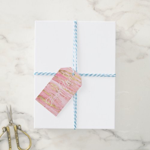 Stylish Pink Gold Abstract Marble Liquid Paint Gift Tags