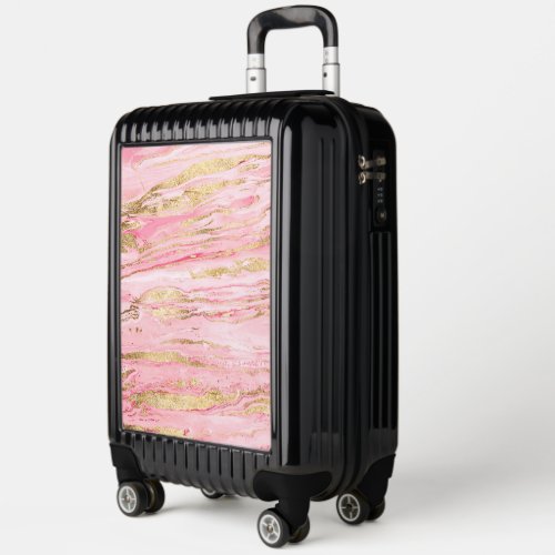 Stylish Pink Gold Abstract Marble Liquid Paint Luggage