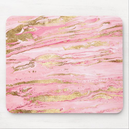 Stylish Pink Gold Abstract Marble Liquid Paint Mouse Pad