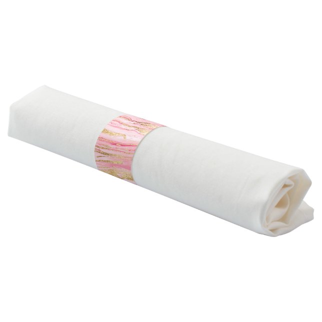Stylish Pink Gold Abstract Marble Liquid Paint Napkin Bands (Angled)