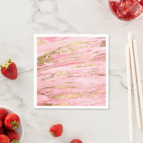 Stylish Pink Gold Abstract Marble Liquid Paint Napkins