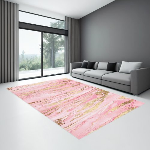 Stylish Pink Gold Abstract Marble Liquid Paint Rug