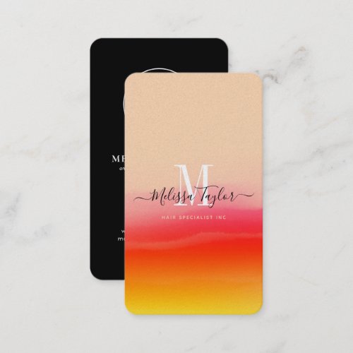 Stylish Pink Gold Abstract Monogrammed Holographic Business Card