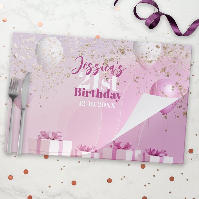 Stylish Pink Gold Glitter Birthday Paper Placemat (Creator Uploaded)