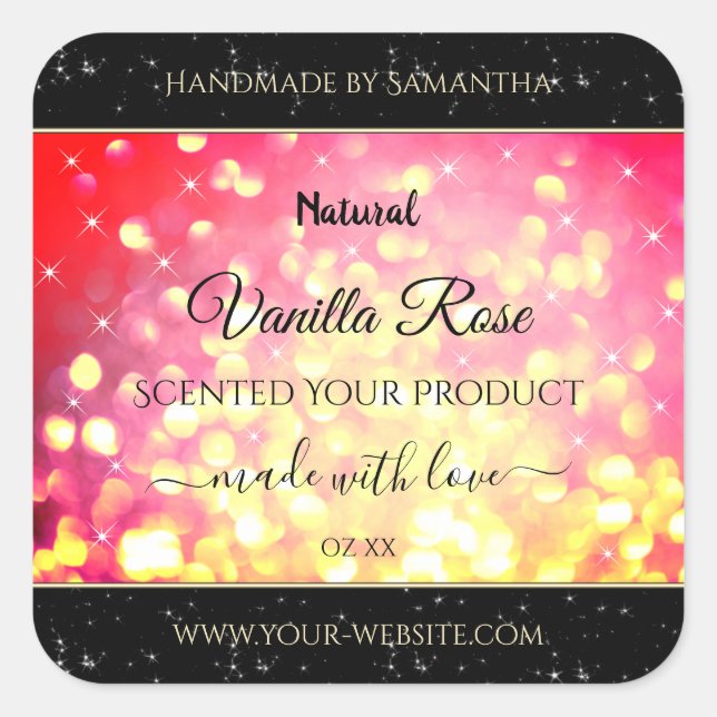 Stylish Pink Gold Glitter Product Packaging Labels (Front)