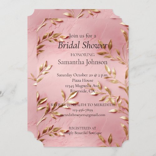 Stylish Pink Gold Leaves Invitation