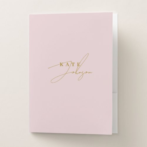 Stylish Pink Gold Signature Script Monogram Pocket Folder