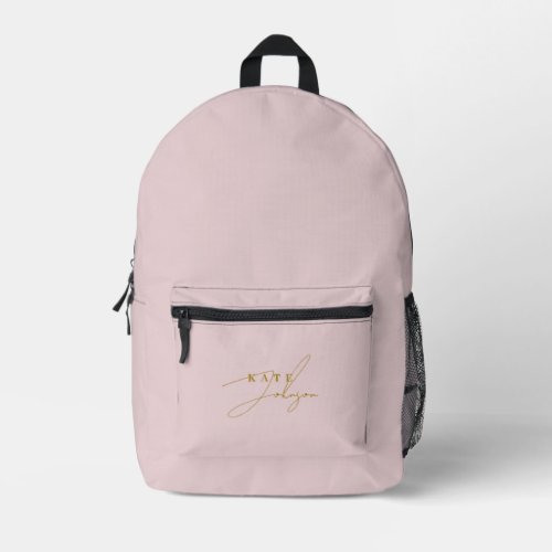 Stylish Pink Gold Signature Script Monogram Printed Backpack