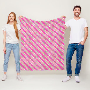 Stylish Pink, Gold & Silver Foil Christmas Stripes Fleece Blanket