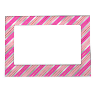 Stylish Pink, Gold & Silver Foil Christmas Stripes Magnetic Frame