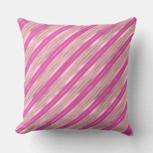 Stylish Pink, Gold & Silver Foil Christmas Stripes Throw Pillow