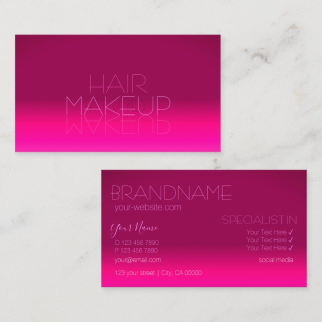 Stylish Pink Gradient Mirror Font Classic Modern Business Card (Front/Back)