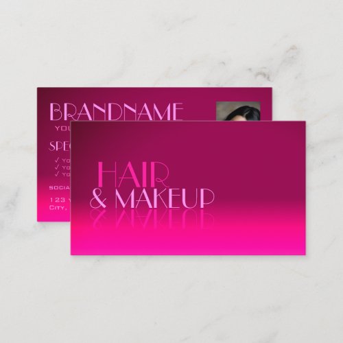 Stylish Pink Gradient Mirror Font Classic Photo Business Card