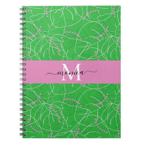 Stylish Pink Green Botanical Tropical Monogram Notebook